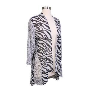 Chicos Travelers Womens Animal Print Sheer Cardigan Size XL Black White Zebra